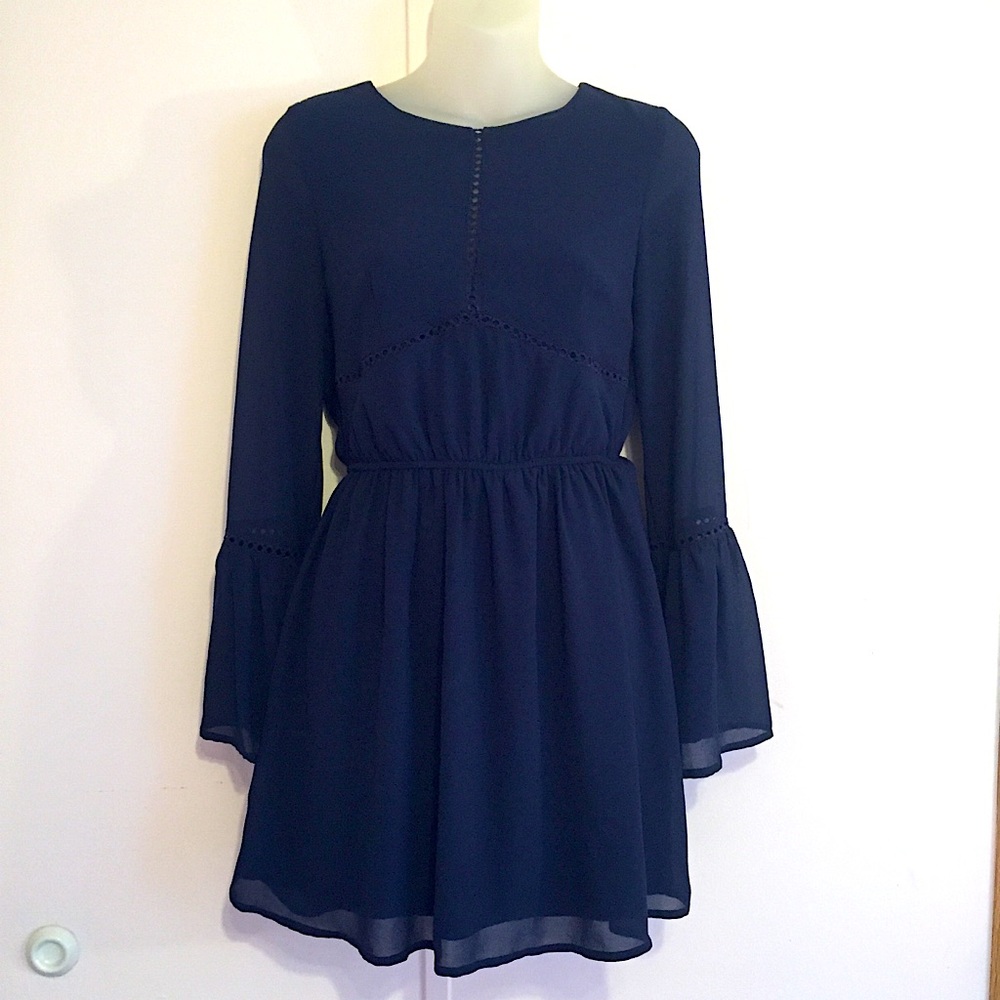 SPEECHLESS Navy Blue Dress with Bell Sleeves, Sz S